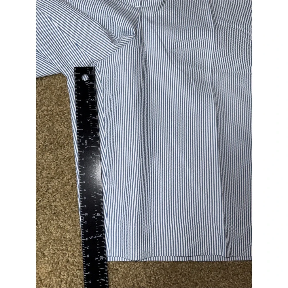 Talbots Women 18 Blue White Stripe 100% Seersucker Bermuda Shorts 10